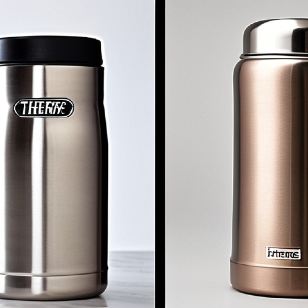 **

"Budget-friendly alternatives. A split image showcasing: On one side, an expensive brand-name thermos with a high price tag. On the other side, a similar-looking, more affordable thermos with a lower price tag. User reviews visible, highlighting positive experiences with the cheaper option."

**